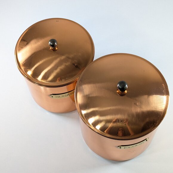 Vintage Copper Flour and Sugar containers, copper canisters made in Korea - Picture 6 of 11